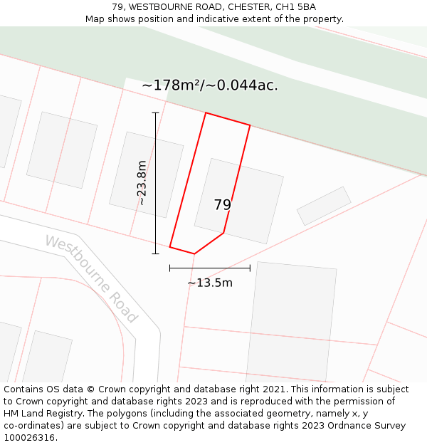 79, WESTBOURNE ROAD, CHESTER, CH1 5BA: Plot and title map