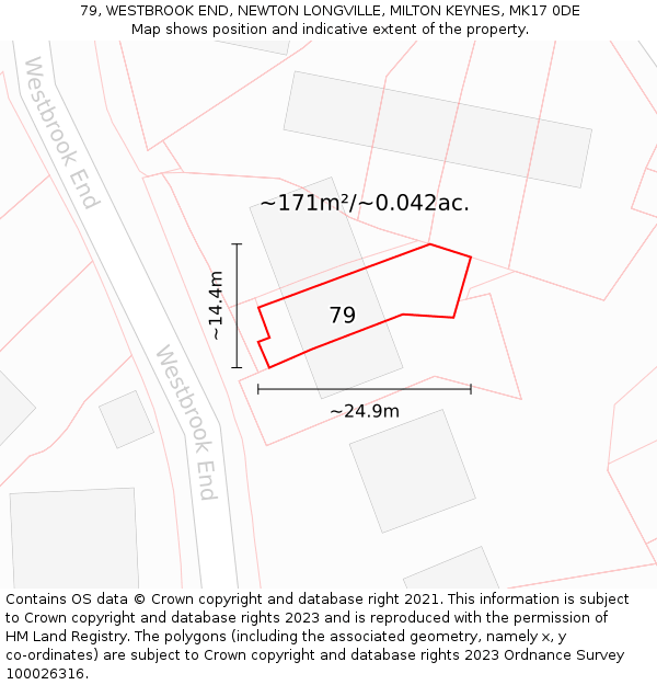 79, WESTBROOK END, NEWTON LONGVILLE, MILTON KEYNES, MK17 0DE: Plot and title map