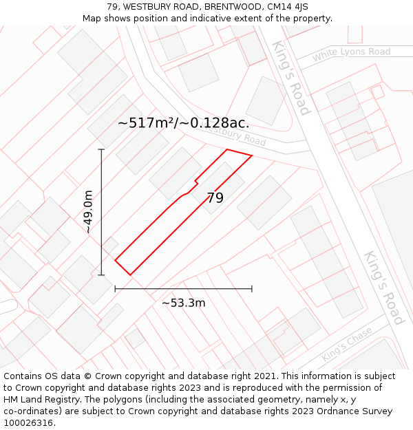 79, WESTBURY ROAD, BRENTWOOD, CM14 4JS: Plot and title map