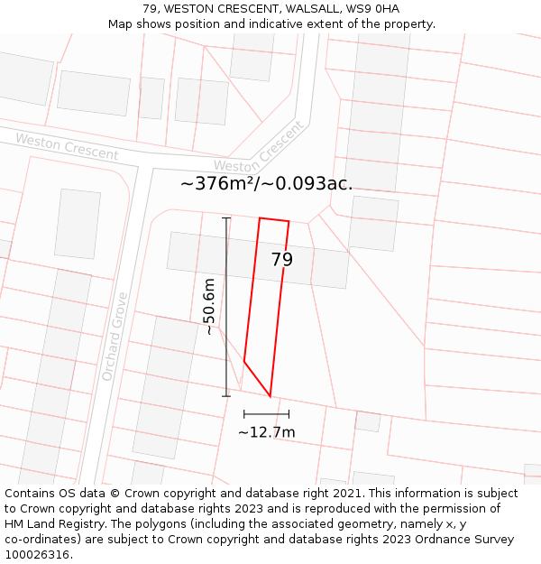 79, WESTON CRESCENT, WALSALL, WS9 0HA: Plot and title map