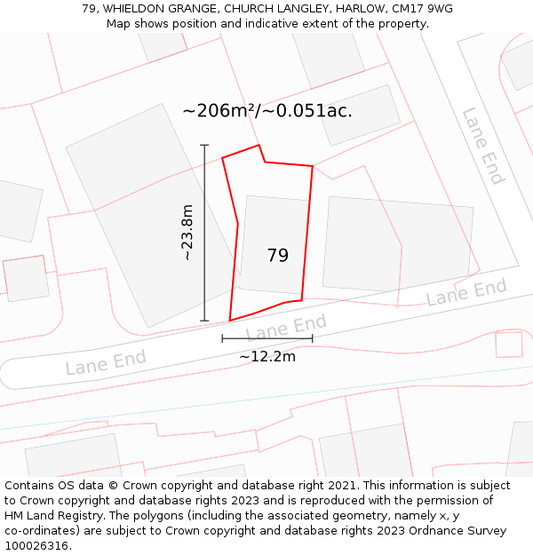 79, WHIELDON GRANGE, CHURCH LANGLEY, HARLOW, CM17 9WG: Plot and title map