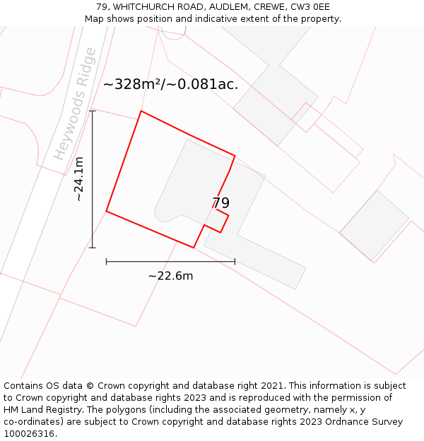 79, WHITCHURCH ROAD, AUDLEM, CREWE, CW3 0EE: Plot and title map