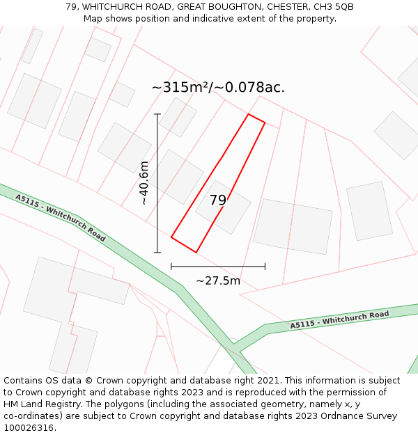 79, WHITCHURCH ROAD, GREAT BOUGHTON, CHESTER, CH3 5QB: Plot and title map