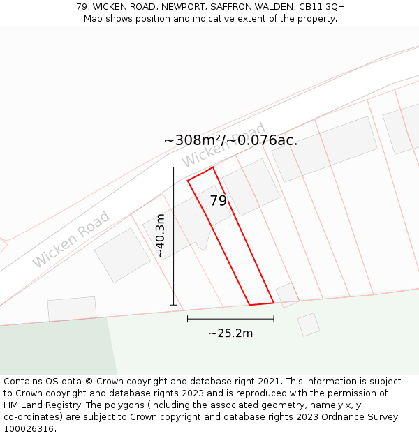 79, WICKEN ROAD, NEWPORT, SAFFRON WALDEN, CB11 3QH: Plot and title map