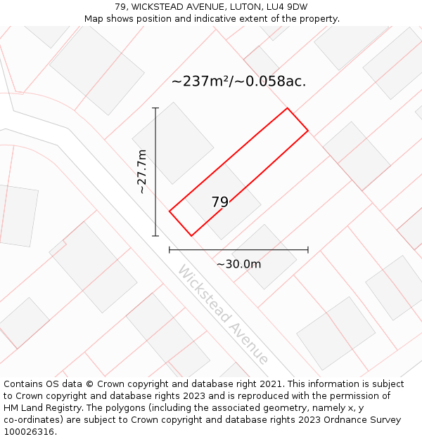 79, WICKSTEAD AVENUE, LUTON, LU4 9DW: Plot and title map