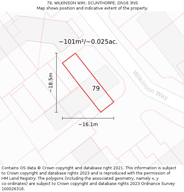 79, WILKINSON WAY, SCUNTHORPE, DN16 3NS: Plot and title map