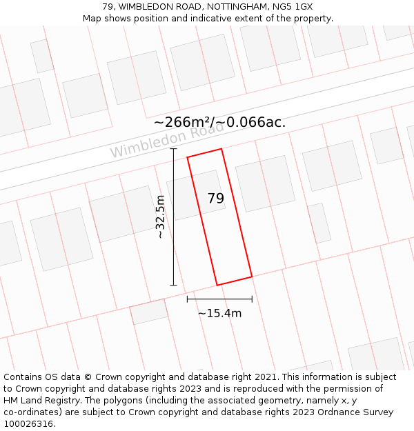 79, WIMBLEDON ROAD, NOTTINGHAM, NG5 1GX: Plot and title map