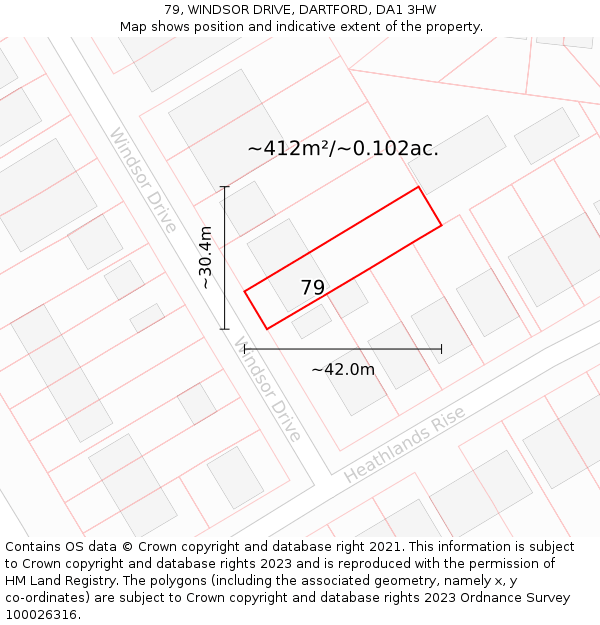 79, WINDSOR DRIVE, DARTFORD, DA1 3HW: Plot and title map