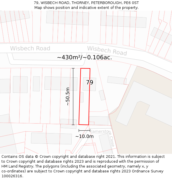 79, WISBECH ROAD, THORNEY, PETERBOROUGH, PE6 0ST: Plot and title map