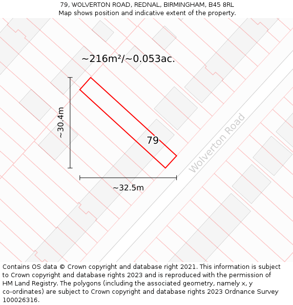 79, WOLVERTON ROAD, REDNAL, BIRMINGHAM, B45 8RL: Plot and title map