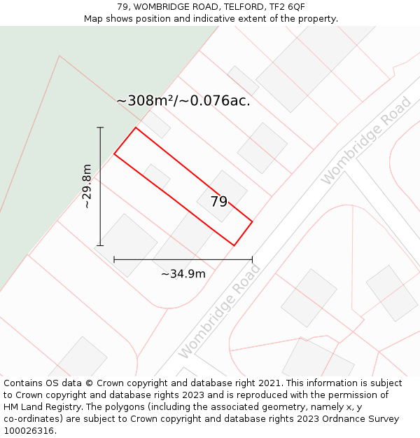 79, WOMBRIDGE ROAD, TELFORD, TF2 6QF: Plot and title map