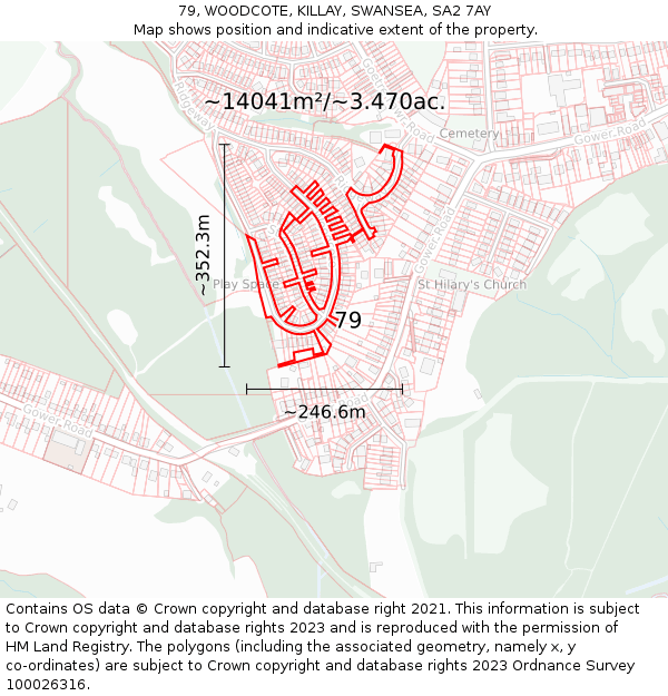 79, WOODCOTE, KILLAY, SWANSEA, SA2 7AY: Plot and title map