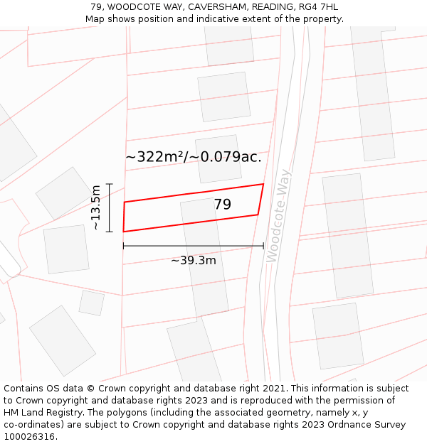 79, WOODCOTE WAY, CAVERSHAM, READING, RG4 7HL: Plot and title map