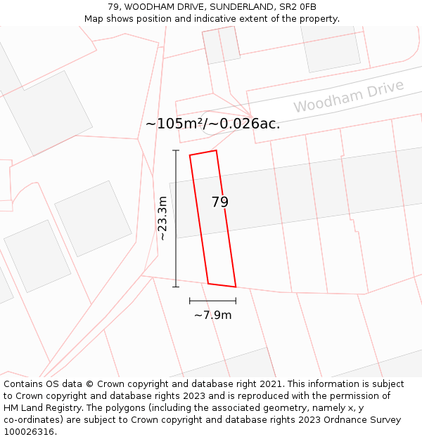 79, WOODHAM DRIVE, SUNDERLAND, SR2 0FB: Plot and title map