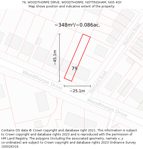 79, WOODTHORPE DRIVE, WOODTHORPE, NOTTINGHAM, NG5 4GY: Plot and title map