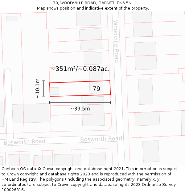 79, WOODVILLE ROAD, BARNET, EN5 5NJ: Plot and title map