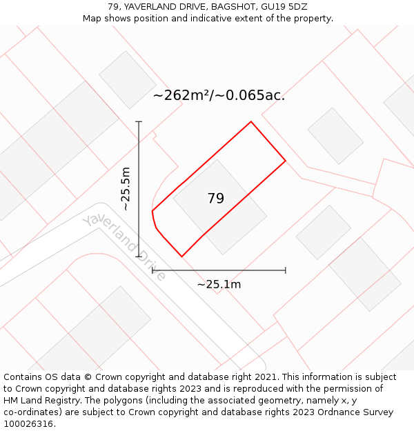 79, YAVERLAND DRIVE, BAGSHOT, GU19 5DZ: Plot and title map