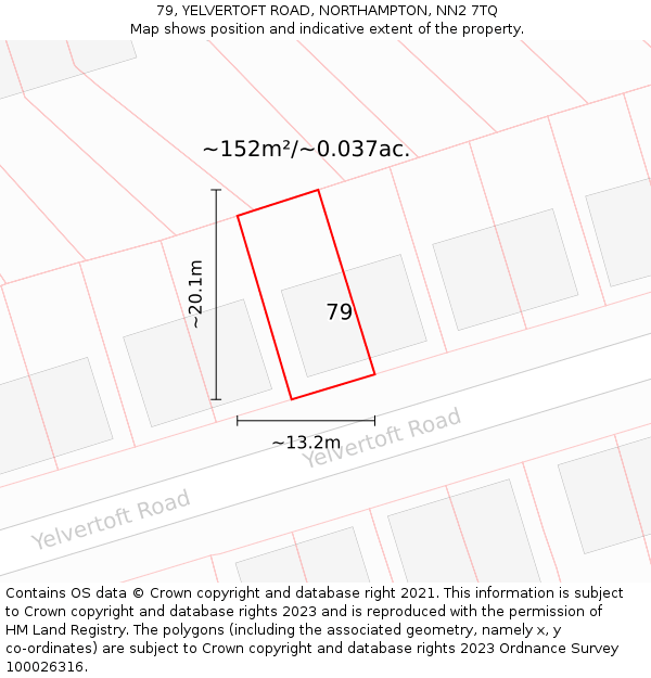 79, YELVERTOFT ROAD, NORTHAMPTON, NN2 7TQ: Plot and title map