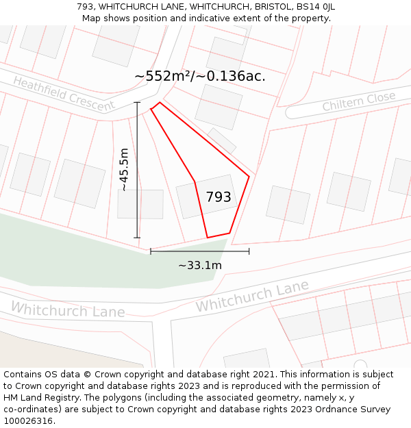 793, WHITCHURCH LANE, WHITCHURCH, BRISTOL, BS14 0JL: Plot and title map