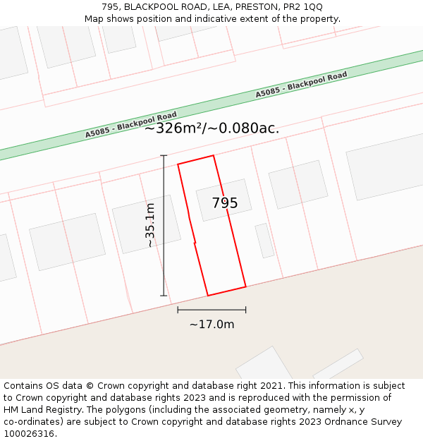 795, BLACKPOOL ROAD, LEA, PRESTON, PR2 1QQ: Plot and title map