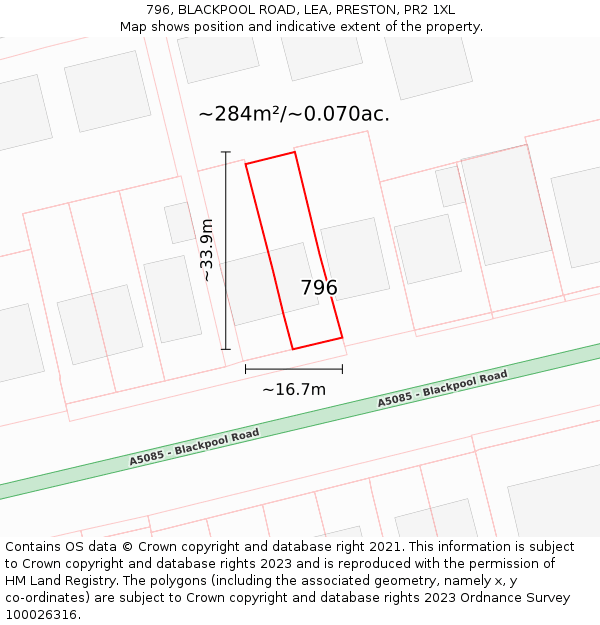 796, BLACKPOOL ROAD, LEA, PRESTON, PR2 1XL: Plot and title map