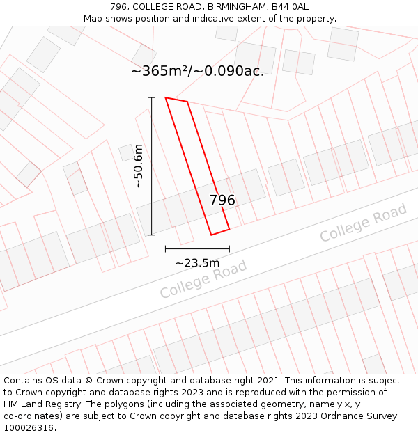 796, COLLEGE ROAD, BIRMINGHAM, B44 0AL: Plot and title map