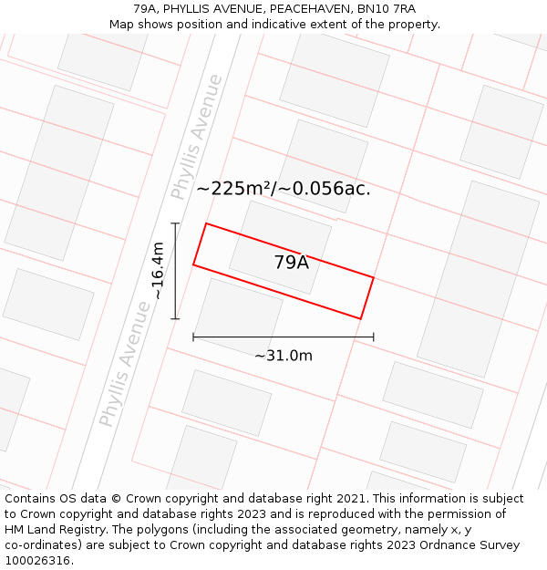 79A, PHYLLIS AVENUE, PEACEHAVEN, BN10 7RA: Plot and title map