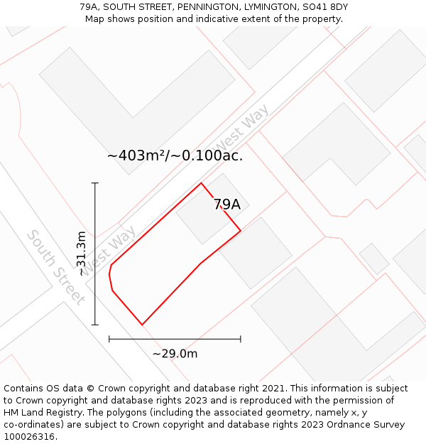 79A, SOUTH STREET, PENNINGTON, LYMINGTON, SO41 8DY: Plot and title map