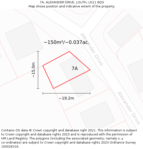 7A, ALEXANDER DRIVE, LOUTH, LN11 8QG: Plot and title map