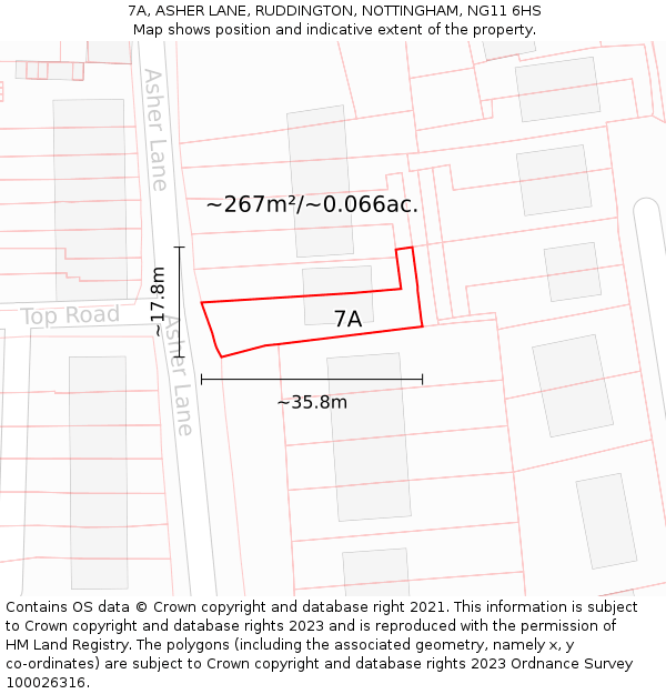 7A, ASHER LANE, RUDDINGTON, NOTTINGHAM, NG11 6HS: Plot and title map