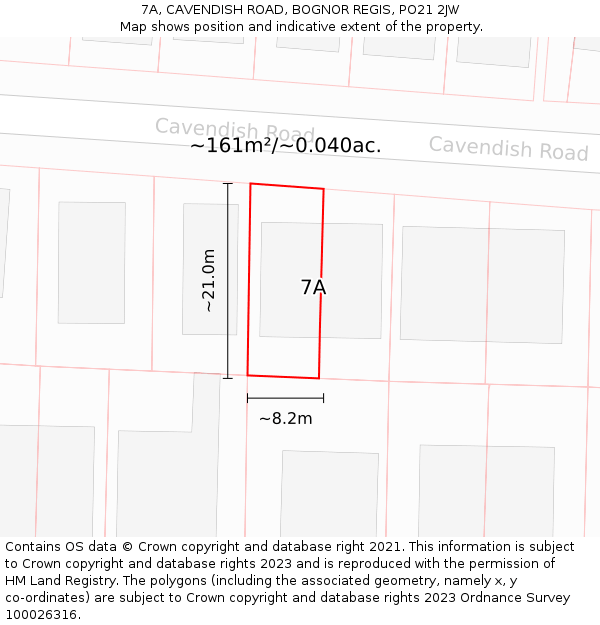 7A, CAVENDISH ROAD, BOGNOR REGIS, PO21 2JW: Plot and title map