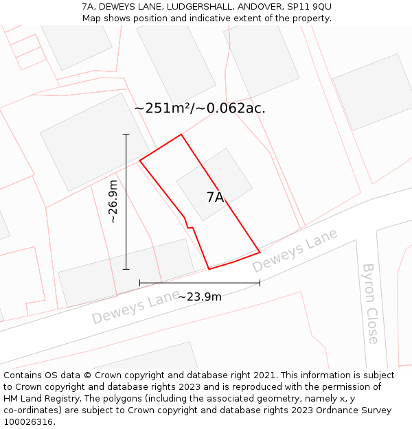 7A, DEWEYS LANE, LUDGERSHALL, ANDOVER, SP11 9QU: Plot and title map