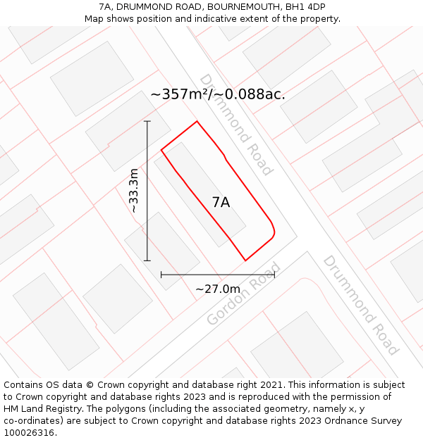 7A, DRUMMOND ROAD, BOURNEMOUTH, BH1 4DP: Plot and title map