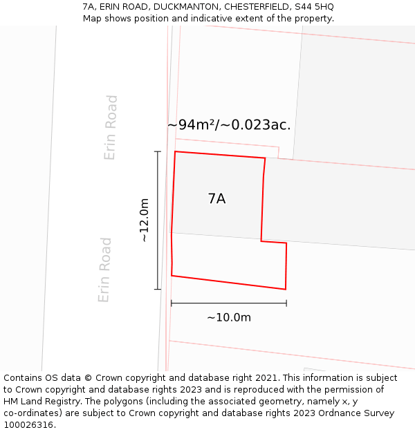 7A, ERIN ROAD, DUCKMANTON, CHESTERFIELD, S44 5HQ: Plot and title map