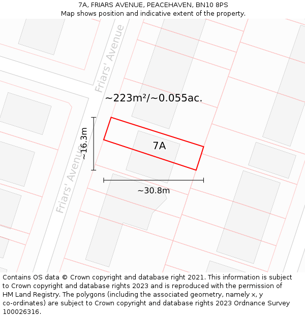 7A, FRIARS AVENUE, PEACEHAVEN, BN10 8PS: Plot and title map