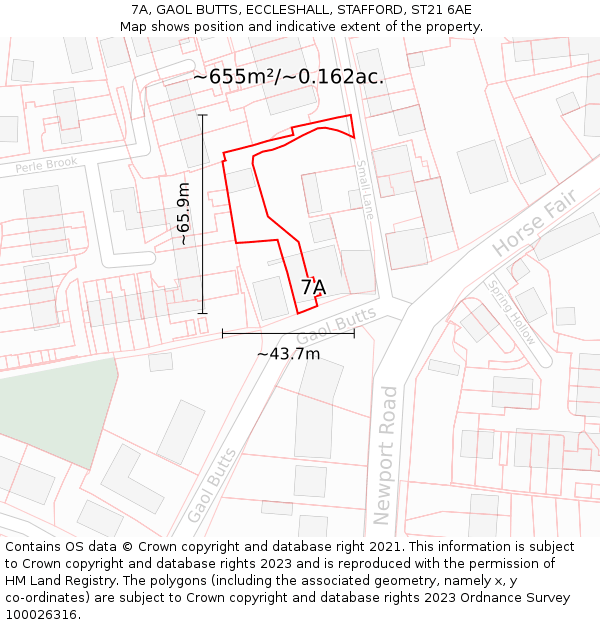 7A, GAOL BUTTS, ECCLESHALL, STAFFORD, ST21 6AE: Plot and title map