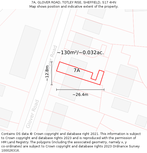 7A, GLOVER ROAD, TOTLEY RISE, SHEFFIELD, S17 4HN: Plot and title map