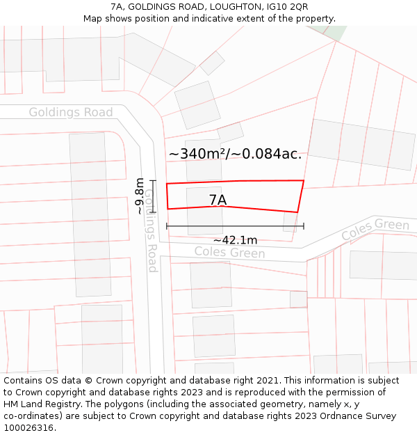 7A, GOLDINGS ROAD, LOUGHTON, IG10 2QR: Plot and title map