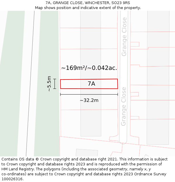 7A, GRANGE CLOSE, WINCHESTER, SO23 9RS: Plot and title map