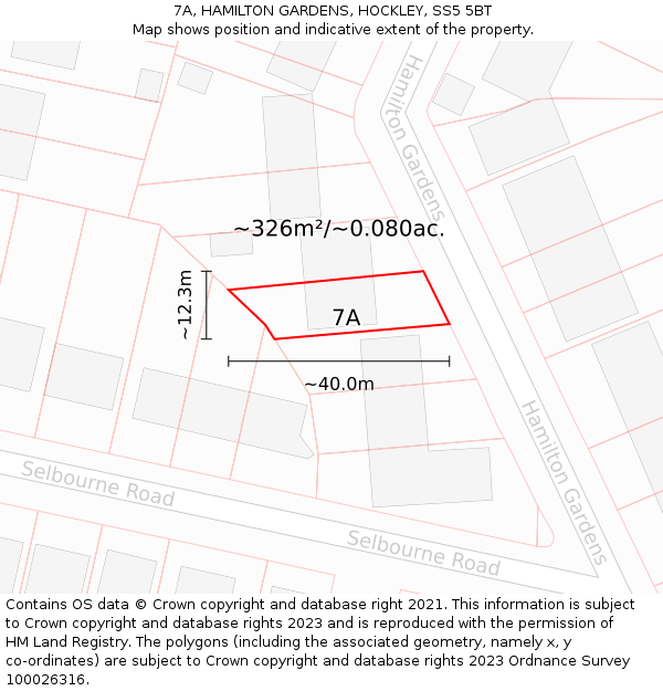 7A, HAMILTON GARDENS, HOCKLEY, SS5 5BT: Plot and title map