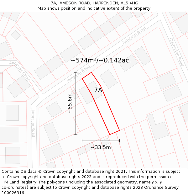 7A, JAMESON ROAD, HARPENDEN, AL5 4HG: Plot and title map