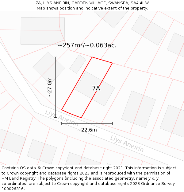 7A, LLYS ANEIRIN, GARDEN VILLAGE, SWANSEA, SA4 4HW: Plot and title map