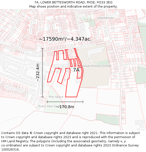 7A, LOWER BETTESWORTH ROAD, RYDE, PO33 3EG: Plot and title map