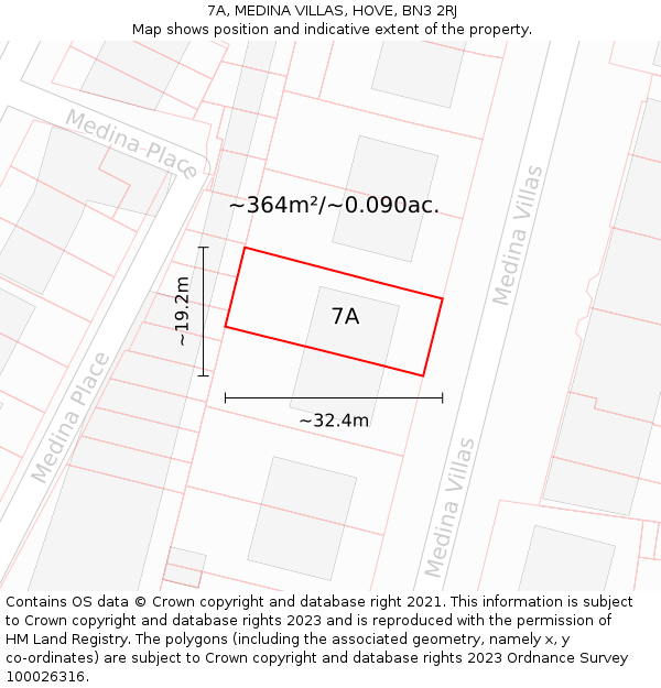 7A, MEDINA VILLAS, HOVE, BN3 2RJ: Plot and title map