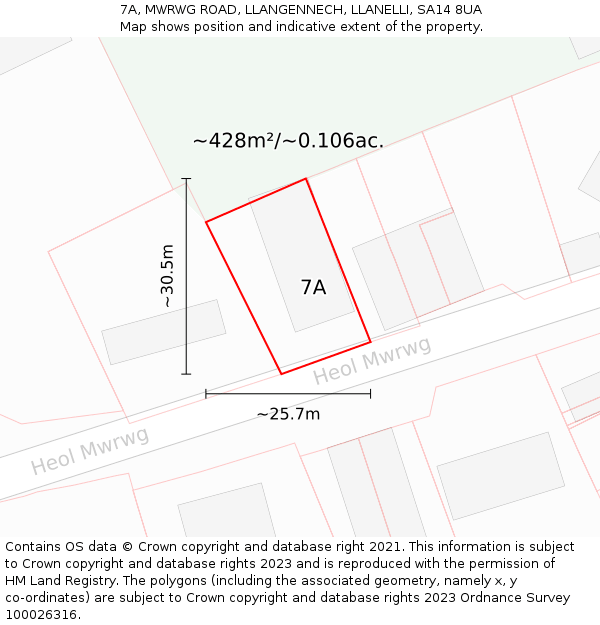 7A, MWRWG ROAD, LLANGENNECH, LLANELLI, SA14 8UA: Plot and title map