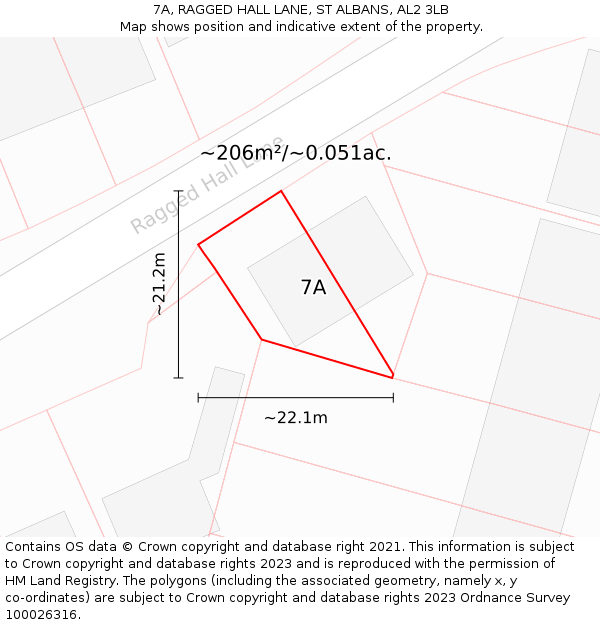 7A, RAGGED HALL LANE, ST ALBANS, AL2 3LB: Plot and title map