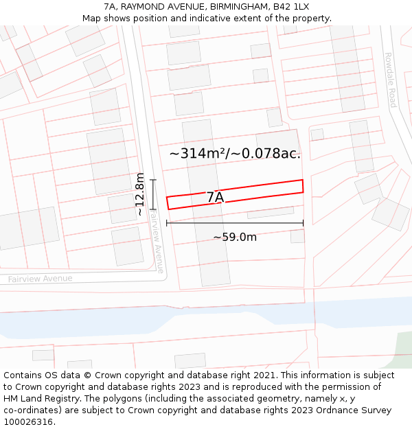 7A, RAYMOND AVENUE, BIRMINGHAM, B42 1LX: Plot and title map