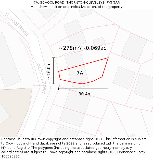 7A, SCHOOL ROAD, THORNTON-CLEVELEYS, FY5 5AA: Plot and title map