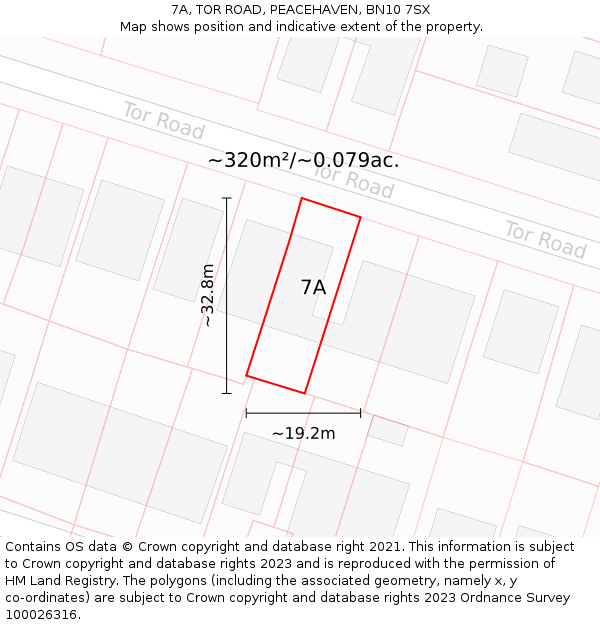 7A, TOR ROAD, PEACEHAVEN, BN10 7SX: Plot and title map