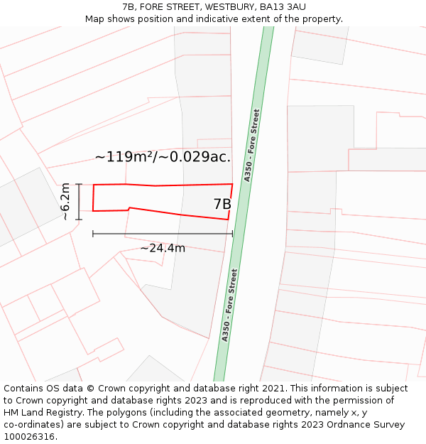 7B, FORE STREET, WESTBURY, BA13 3AU: Plot and title map